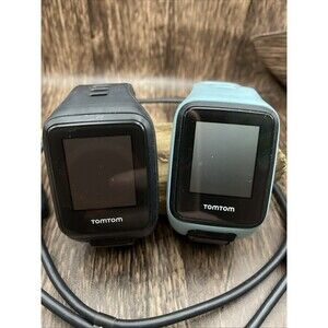TomTom 2 Watches Lot of Spark 3 WORKING charging cable Blue And Black Small Band